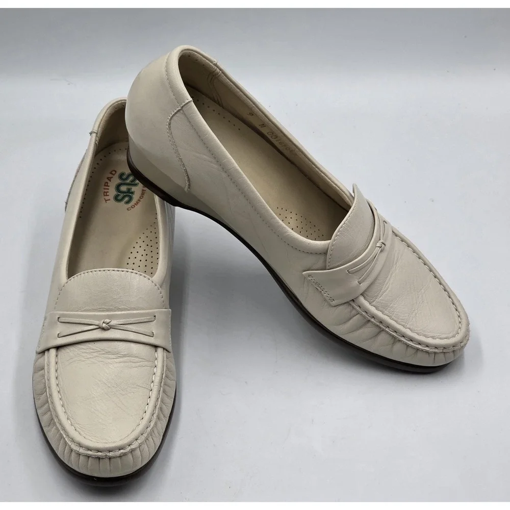 SAS Wink Tripad Womens 9 Bone Pearl Leather Penny Loafers Comfort Slip On USA
